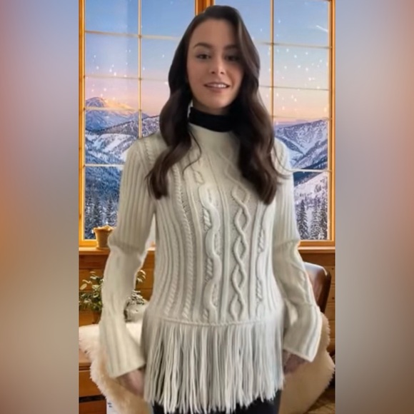 Tory Burch Cable Knit Valero Fisherman Fringe Hem Sweater Size M - Picture 1 of 14